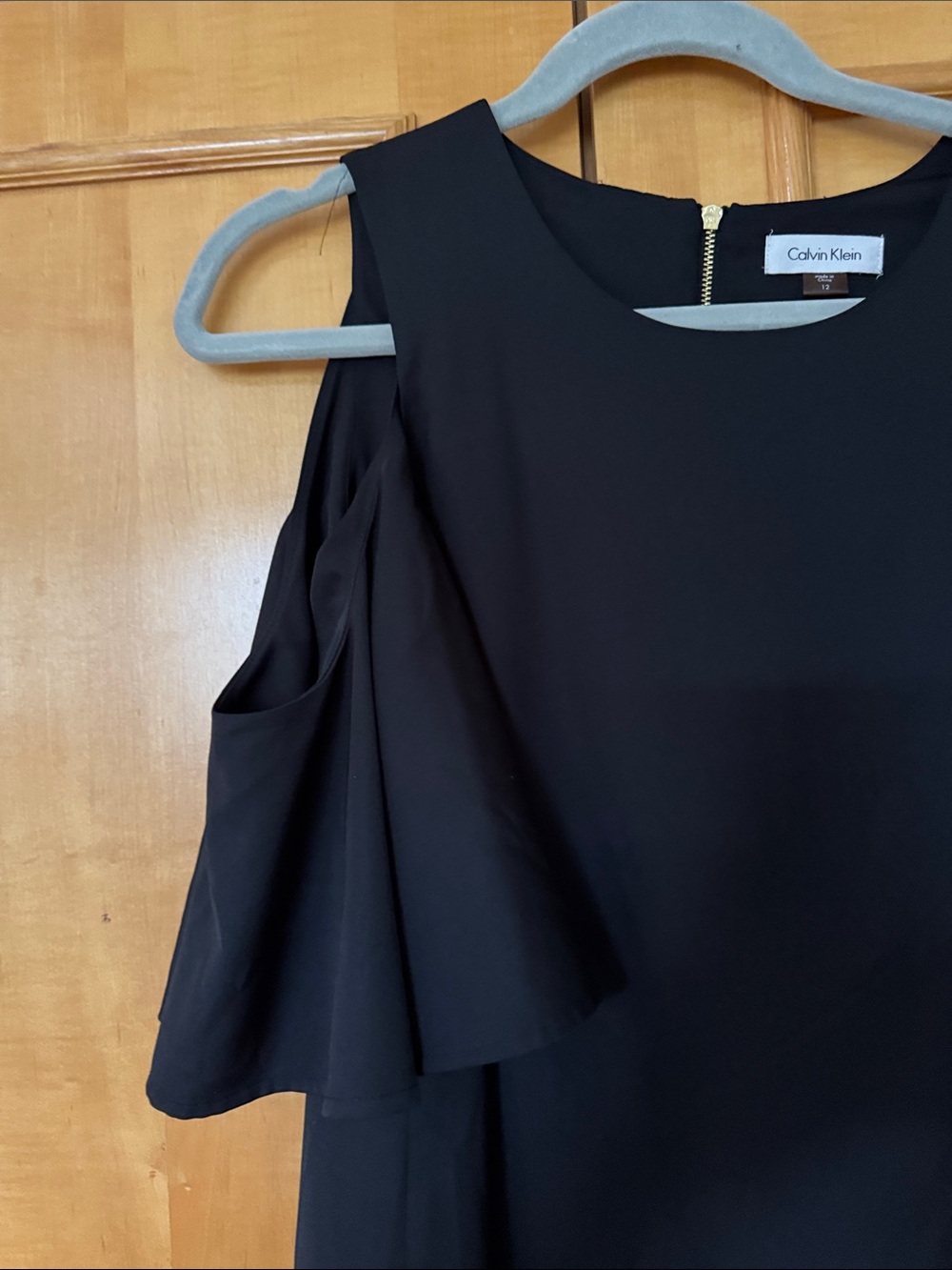 Calvin Klein Black Cold-Shoulder Ruffle Mini Dress - Picture 3 of 12